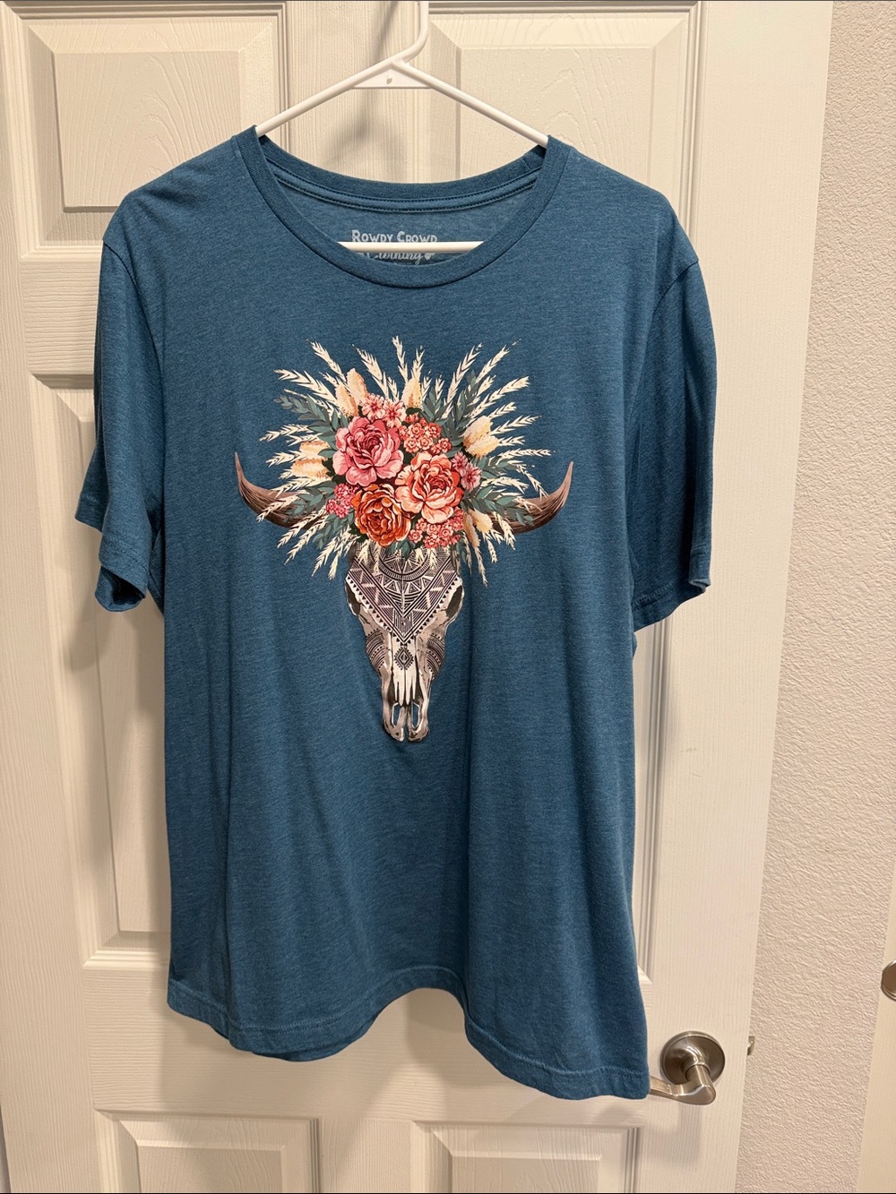 Rowdy Crowd Blue Floral Bull Skull Tee